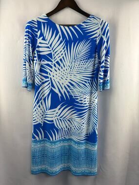 Women’s Studio One Small Blue & White Island Pattern Midi Dress